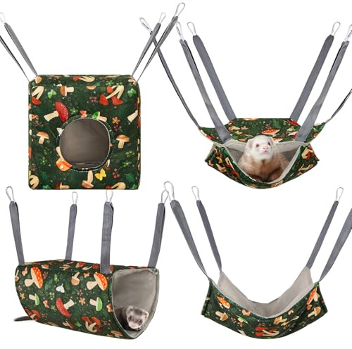 Hedgeink Hamster Hamac House Lot de 4 accessoires lavables pour cage à rats, cochon d'Inde, lit doux pour furet à suspendre, balançoire pour petits animaux, literie pour chinchilla Sugar Glider