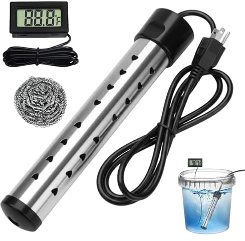 1500W Immersion Water Heater Electric, Portable Water Heater, Fast Heating, Bucket Heater with Digital Thermometer for Bathtub, Inflatable Pool, Camping, or Outdoor