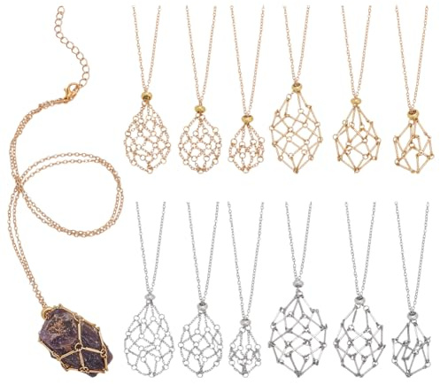 PH PandaHall 12pcs Support de Pierre de Cristal 3 tailles Collier Porte Cristal Support Réglable pour Pierres Précieuses Cage Vide Pendentif pour Bijoux de Mariage, Or/Platine