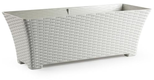 Acan Tradineur - Jardinera Rattan Rectangular de plástico, macetero, Tiesto, Recipiente para Plantas, Flores, jardín, terraza, hogar, Fabricada en España (Marfil - 67 cm)