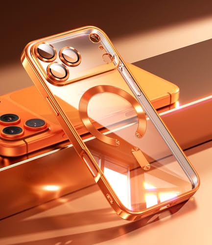 JUESHITUO für iPhone 17 Pro Hülle mit Integrierter Kameraschutz für Magsafe [Anti-Vergilbung] [mit 1 Stück Schutzfolie] Slim Stoßfest Kratzfest Handyhülle Case, Cosmic Orange