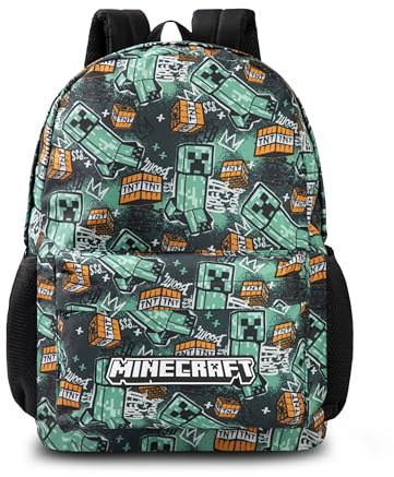 Minecraft Creeper - Zaino per bambini, con cerniera, per il rientro a scuola, unisex, per giochi e scuola, One Size, Casual