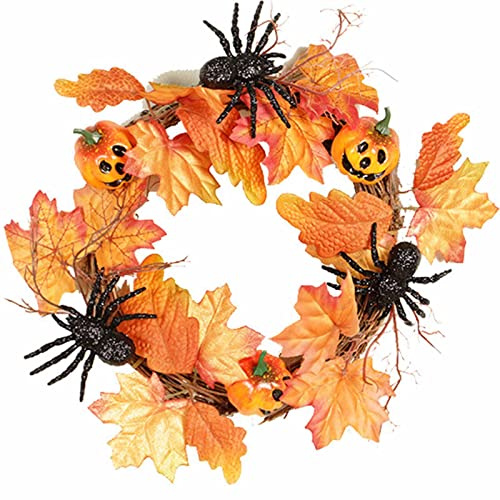 HBALDTEDC Coronas para Puertas de Entrada, Corona Colgante de Halloween con Flores Artificiales y Manos de Esqueleto, Color Negro, for Interior y Exterior, 40 cm(A)