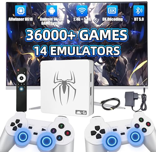 G7 Console de Jeux Rétro Console retrogaming 36000+ Jeux,14 Émulateurs,8K/4K Ultra HD Console Rétro Game Stick Double Système Android 14/3D-GAME,WiFi 2,4G+5,8G & BT5.0,Game Box avec manettes sans fil