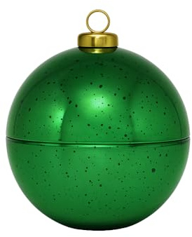 Dekohelden24 Edle Glaskugel, Gebäckdose, Aufbewahrungsbehälter, Glasschale, Baumkugeldose, Dekoschale, Glasbehälter als Weihnachtskugel mit goldenem Krönchen aus Glas in grün, L/B/H 11 x 11 x 13 cm.