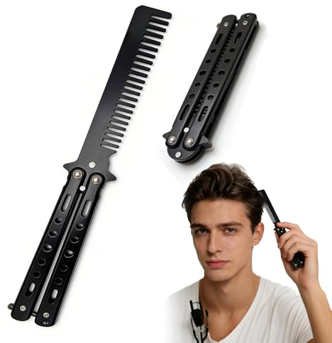 Faltbarer Stylingkamm aus Edelstahl, Taschen-Kamm für Haare & Bart, Robust und Tragbar, Präzisionskamm für Herren – 22 cm – Schwarz