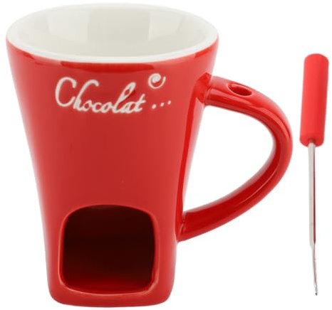 Buachois Schokoladen Fondue Tasse, Keramik Schokoladenwärmer mit Gabel für Butter Käse Fondue Dessert zum Tauchen 12,7 oz für Party und Geschenk (Rot)