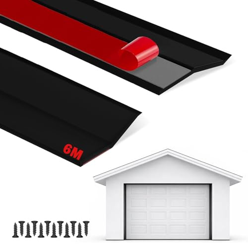 Exquilnova 6 m garageportstätning, självhäftande, garage dörr gummitätning svart, väderbeständig universell tätningsremsa, gummiläpp dörr med spikar för under- och sidokanter på garagedörren