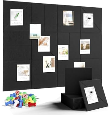 Sanoneinch Pinnwand Groß 120x90cm - Dicke Filz-Pinnwand Selbstklebend, 9mm Stärke | Vision Board für Fotos, Memoboard für Küche, Büro, Schule | Helles Kamel (Schwarz, 12 Stück)