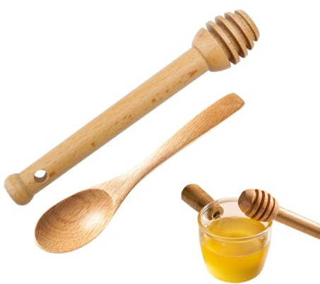 CATZUM Juego de 2 Palillos y Cucharas de Madera para Remover Miel, en Espiral, para Extraer y Sacar Miel