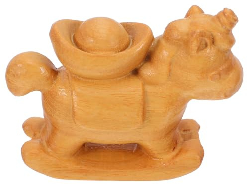 TOYZFRIENDY Figurine Cheval du Zodiaque Chinois en Bois Sculpté, Statue Miniature pour Décoration de Table Nouvel an, Ornement Symbolique Richesse Feng Shui, Petite Statue Artisanale