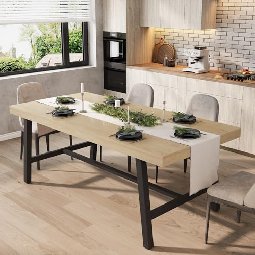 GarveeMore Esstisch Küchentisch Esszimmertisch Für 6 Bis 8 Personen Rechteckig Holztisch Industriedesign Tisch Mit Stabilen Schwarzen Metallbeinen Für Küche, Wohnzimmer & Esszimmer, 180x90x76cm