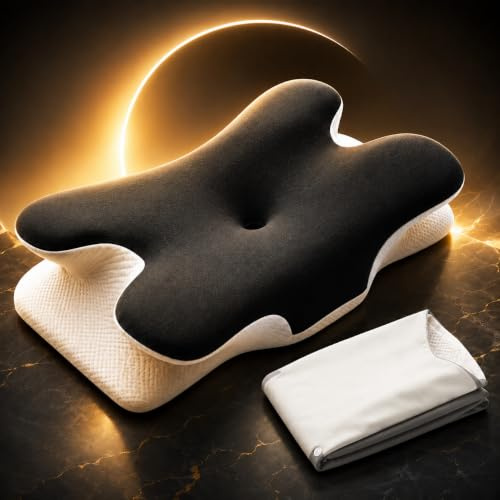 NIKO´S SHOP N S Almohada Cervical y Cuello Viscoelástica Doble Altura - Almohada Ergonómica para Dormir de Lado y Boca Arriba con Hueco para Brazos - Funda Refrescante + Recambio Lavable, Reversible