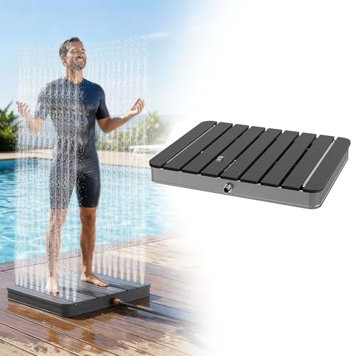 UISEBRT WPC Gartendusche Bodendusche mit Fußrad bis 4 m Fontänenhöhe,rutschfest wetterfest Frost- & UV-Beständig Außendusche für Pool, Camping, Sauna, Hundewäsche,Anthrazit Eckig (70cm×55cm)