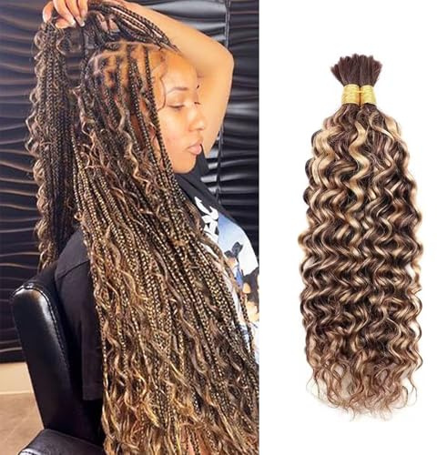 DaiMer Ombre Human Braiding Hair 2 bundle/förpackning 100 g vattenvåg bulk honung blond flätning hår höjdpunkt vatten våg bulk för boho flätor (P4/27–22 tum)