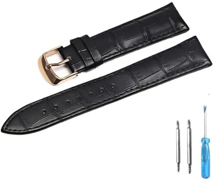 yangfangmei Klockband Läderremmar Klockarmband 12 mm 18 20 22 Klocktillbehör(Black Rose gold,20mm)