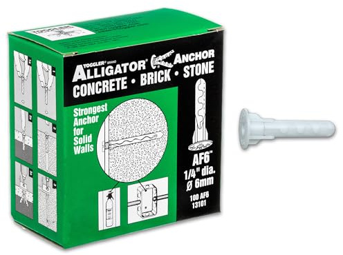 TOGGLER Alligator AF6 Flanged Polypropylene Anchors, Heavy Duty Wall Anchors for Concrete, Brick, Stone & Drywall, Fits #6–#12, 1/4 Size, 69 lb in 1/2 Drywall, (Pack of 100 Screws not Included)