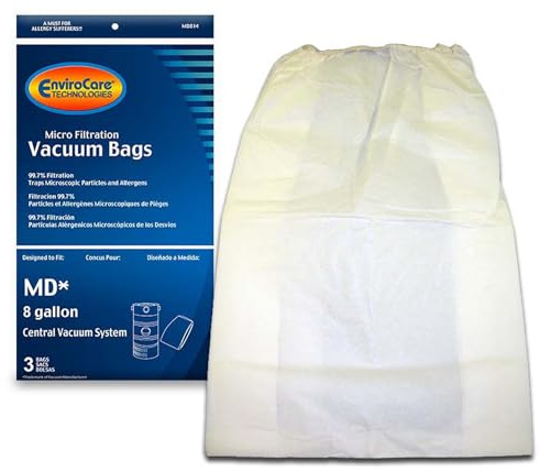 EnviroCare Replacement Micro Filtration Vacuum Cleaner Dust Bags for Modern Day 8 Gallon Central Vacuums 3 Pack
