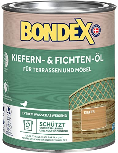 Bondex Kiefern- und Fichten Öl 0,75 L für 17 m² | Extrem wasserabweisend | Schützt vor Rissbildung und Austrocknung | Atmungsaktiv | seidenglänzend | Holzöl | Holzschutz