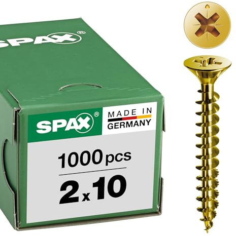SPAX Universalschraube, 2,0 x 10 mm, 1000 Stück, Kreuzschlitz Z1, Senkkopf, Vollgewinde, 4CUT, YELLOX A2L, gelb verzinkt, 1081020200105