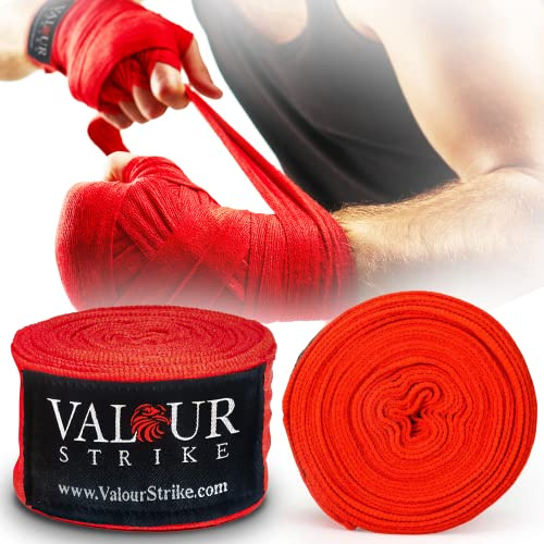 Dehnbare Box-Handbandagen aus Baumwolle, mexikanische Bandage, Muay Thai, Kickboxen, MMA, Farbe: Blutrot, Doppelpackung, 4 m, von Valour Strike®