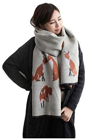 UK_Stone Damen Fuchs Pattern Schal Halstuch Gross Poncho mit Quaste