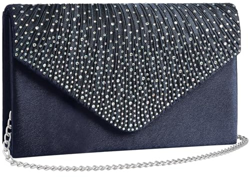 Wocharm Damen-Clutch, Satin, mit Strasssteinen, Umschlagtasche, Handtasche, Abendtasche, Brauttasche, Hochzeit, Mode, Abschlussball, Vintage, Schultertasche