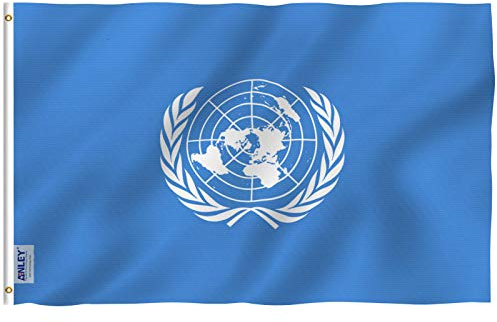 Anley Fly Breeze 3x5 Foot (90 X 150cm) United Nations Flag - Vivid Color and UV Fade Resistant - Canvas Header and Double Stitched - UN International Flags Polyester with Brass Grommets 3 X 5 Ft