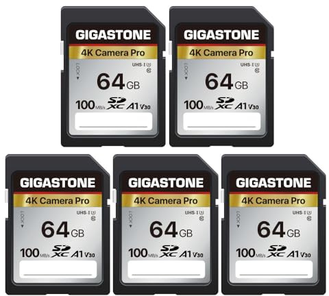Gigastone 5 Pack SD V30 SDXC High Speed 4K Ultra HD UHD Video Memory Card Compatible with Canon Nikon Sony Pentax Kodak Olympus Panasonic Digital Camera