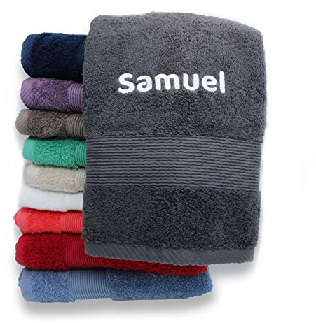 LALALO Duschtuch Bestickt mit Ihrem Namen oder Wunschtext, 70x140 cm, Schiefer/Grau/Anthrazit, Personalisierte Frottee Name Duschtücher besticken Lassen als Geschenk