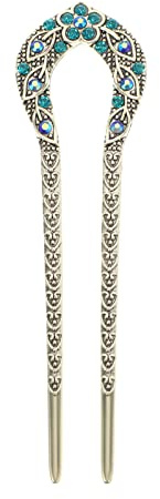 Lurrose Vintage mentale Haar Gabeln U-förmigen Crystal Chignon HairPin Haarstab Frisur Zubehör für Mädchen (blau)
