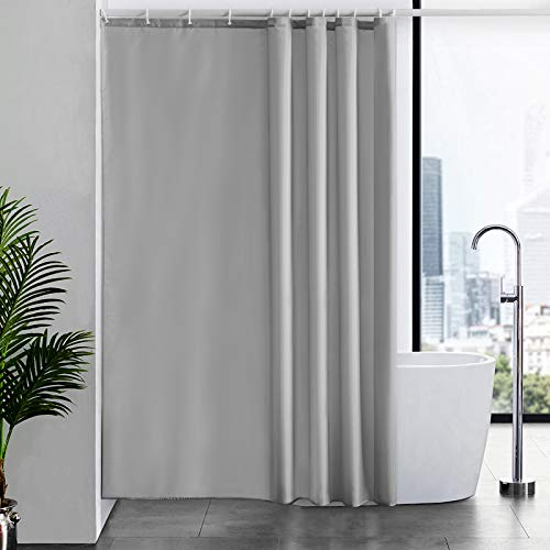 Furlinic Duschvorhang für Badewanne und Dusche in Badezimmer, Textiler Badvorhang Anti-schimmel aus Stoff Waschbar Wasserdicht, Grau mit 12 Ringe 180x210cm.