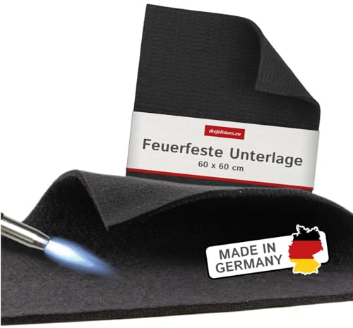 Feuerfeste Unterlage für Heimwerker, 60 x 60 cm, 5mm dick, schwarz, hitzebeständige Schutzmatte bis 982°C - Ideal als Lötmatte, für die Heißluftfritteuse oder Wärmeschutzmatte - Made in Germany