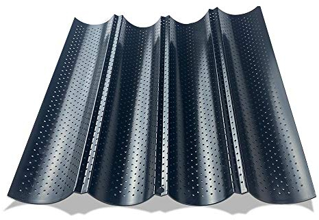 Stampo per Baguette, Stampo per Pane, Teglia per Baguette Francese Stampo con 4 Baguette Antiaderente Perforato Teglia per Baguettes (Nero)