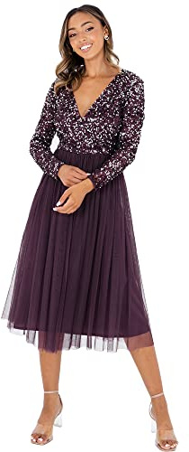 Maya Deluxe Maya Faux Warp Front Embellished Midi Dress Vestido de Dama de Honor Mujer