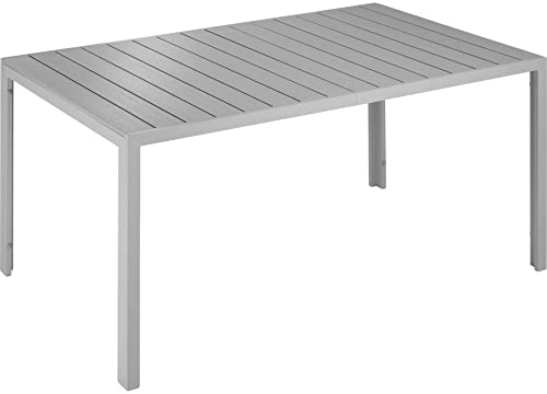 TecTake® Table à Manger Extérieur & Intérieur en Aluminium & Aspect Bois 150 x 90 x 74,5 cm Résistante aux intempéries, Réglable en Hauteur, Salon de Jardin Exterieur Mobilier de Jardin