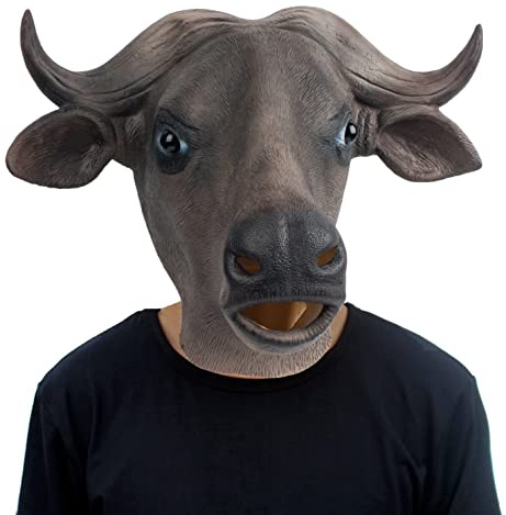 PartyHop Buffalo Mask Head Animal Latex Full Head Realistic Masks Fancy Dress for Halloween Carnival Costume Party