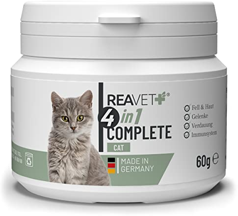 ReaVET 4in1 Complete Cat - Natürliche Rundumversorgung für Katzen für 2 Monate, Vitamine für Katzen, Aktiviert Abwehrkräfte, Stärkt Immunsystem, Gelenke & Magen-Darm, mit Taurin