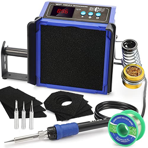 WEP 948DQ-II - Estrattore di fumi a doppio filtro, stazione di saldatura 2 in 1, assorbitore di fumo per saldatura, ventola di saldatura con controllo PID, ℉/℃, modalità sonno, pulitore punte, 3 punte