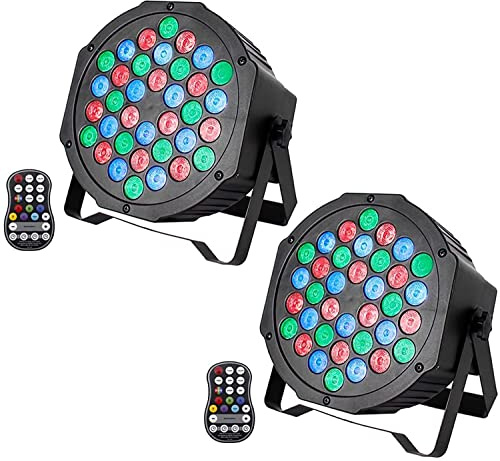 UKing 2 st uppladdningsbart LED par batteri, RGB 36 LED scenljus DMX7CH, festlampa 7 lägen ljuseffekter med fjärrkontroll för DJ disco bröllop julscenbelysning