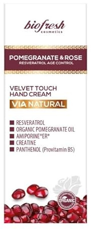Biofresh cosmetics Via Natural handcreme für sehr trockene hände mit granatapfel und rosenwasser, resveratrol, panthenol, hautpflege für herren und damen, skincare 50ml