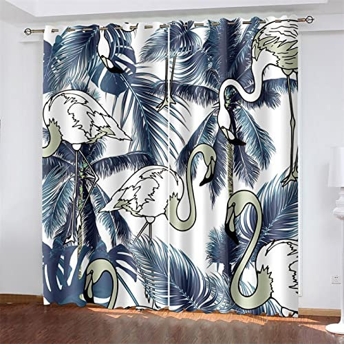MTBDyyds Tiere Flamingos Bäume 140X100Cm Verdunkelungsvorhänge 3D Drucken Verdunklungsvorhänge Kinderzimmer 2 Stück Vorhang Blickdicht Ösenschal Kindergardinen Junge Verdunklungsgardine