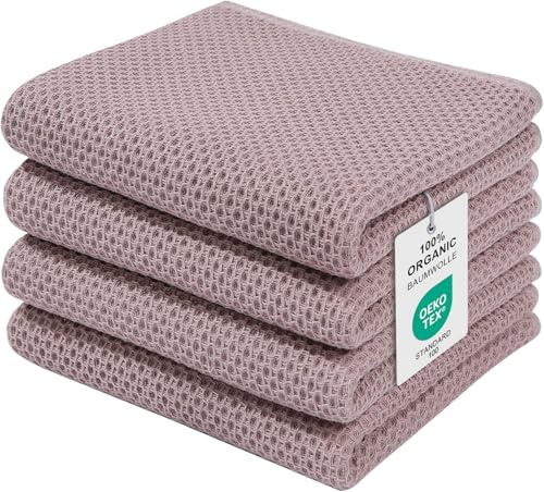 Moosfor Geschirrtücher 100% Baumwolle, 4er Set 32 x 72 cm, Weiche Geschirrhandtücher Küchenhandtücher Saugfähig Küchentücher Dicke Premium Geschirrtuch Spüllappen Putzlappen, Braun