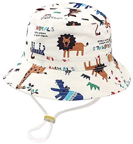 Kiniris Fiskarhatt Barn Flickor Sommar Barn Bucket Hat Anti-UV Baby Solskydd UPF 50+ för Strand Semester Resa Utomhus, Vitt djur, 6-12 mesi