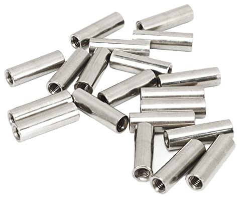 BORDSTRACT 20 Stück M5 x 0.8 mm Runde Verbindungsmuttern, 304 Edelstahl Rundmuffen Runde Gewindemuffen Langmutter Abstandshalter 25mm/0,98 Länge Stiftmutter für Halterung