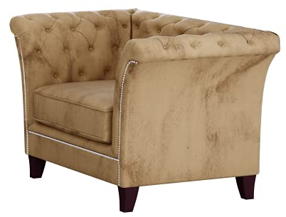 S-Style Möbel Noah Chesterfield Sessel Loungesessel Lesesessel Coctailsessel Clubsessel Mini Sofa 1-Sitzer Couch Wohnzimmer Möbel Beige 123 x 82 x 75 cm