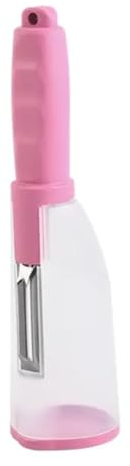 Pelador de verduras con recipiente para las pieles, pelador limpio, cortador, pelapapa, pela papa, rebanador, pela patatas, zahahorias, tomate, calabacín, recoge cascara. (Rosa)