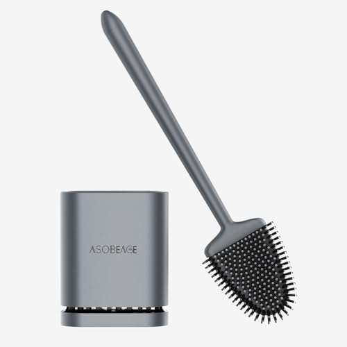 Brosse Toilette Silicone Nettoyage Profond Manche Long Séchage Rapide Bain | Brosse Toilette Silicone Nettoyage Profond Manche Long Séchage Rapide Bain – Gris