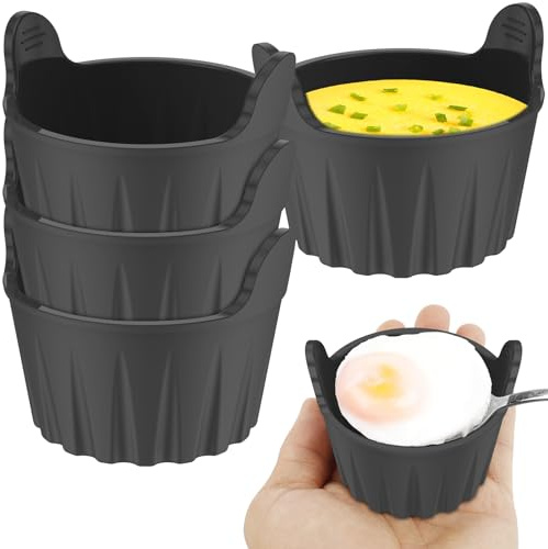 4 moldes para freidora de aire, freidora de aire, escalfador de huevos, tazas de silicona de grado alimenticio, fácil liberación, reutilizable, moldes de huevos, accesorios para freidora de aire, sin