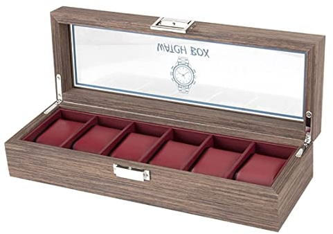 Uhrenbox uhrenschachtel Uhren-Display-Organizer, Elegantes Holz, 6 Gitter, Uhrenbox, Schmuck-Aufbewahrungsbox Mit Transparentem Top-Sicherheitsschloss Uhren Aufbewahrungsbox ( Color : Rood , Size : 35